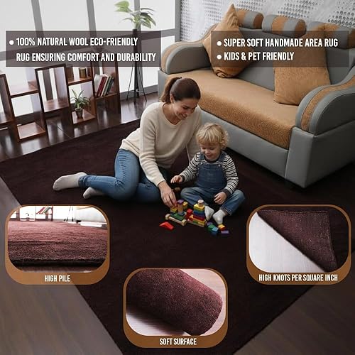 Miniatura 4 de Rugsotic Carpets Alfombra anudada a mano de lana Gabbeh 8'x10' marrón sólido L00111