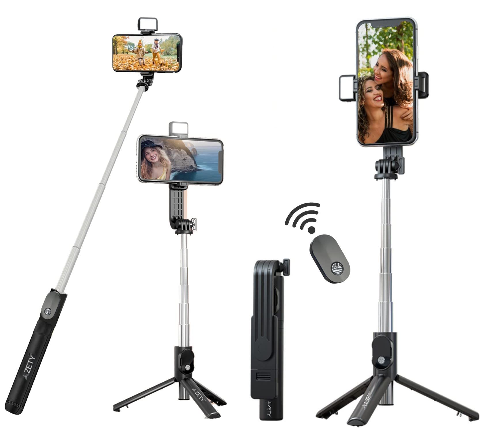 Zety (S20) 40 Inch / 103cm Extendable Selfie Stick Tripod with Finger Print Style Bluetooth Remote Control & LED Light |Multi Purpose Selfie Stick Cum Phone Tripod | Selfie Stick Tripods-image-30