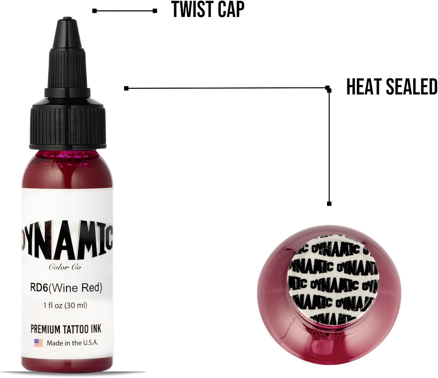 Dynamic Color Wine Red Tattoo Ink, Made in USA Since 1990, 1 oz | Sterilized and lot-numbered for full traceability; established American brand trusted by artists worldwide