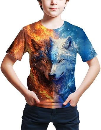 Kids Print 3D Wolf Tees Shirts for Youth Boys Girls 4-14 Years