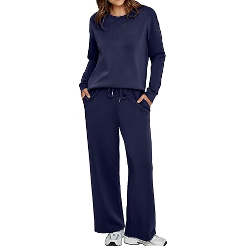 Glamaker Womens 2 Piece Lounge Set Long Sleeve Pullover Tops Long Pants Casual Sweatsuits Tracksuit Sets with Pockets