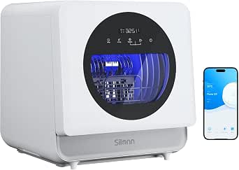 Silonn Portable Countertop Dishwasher with App Control, 5L Water Tank, 8 Wash Programs, 4 Place Settings