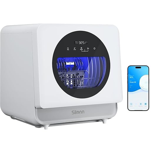 Silonn Portable Countertop Dishwasher with App Control, Mini Dishwasher with 5L Water Tank for Apartments/RVs No Hookup Needed, Dish washer with 8 Wash Programs 4 Place Settings Auto Air Dry