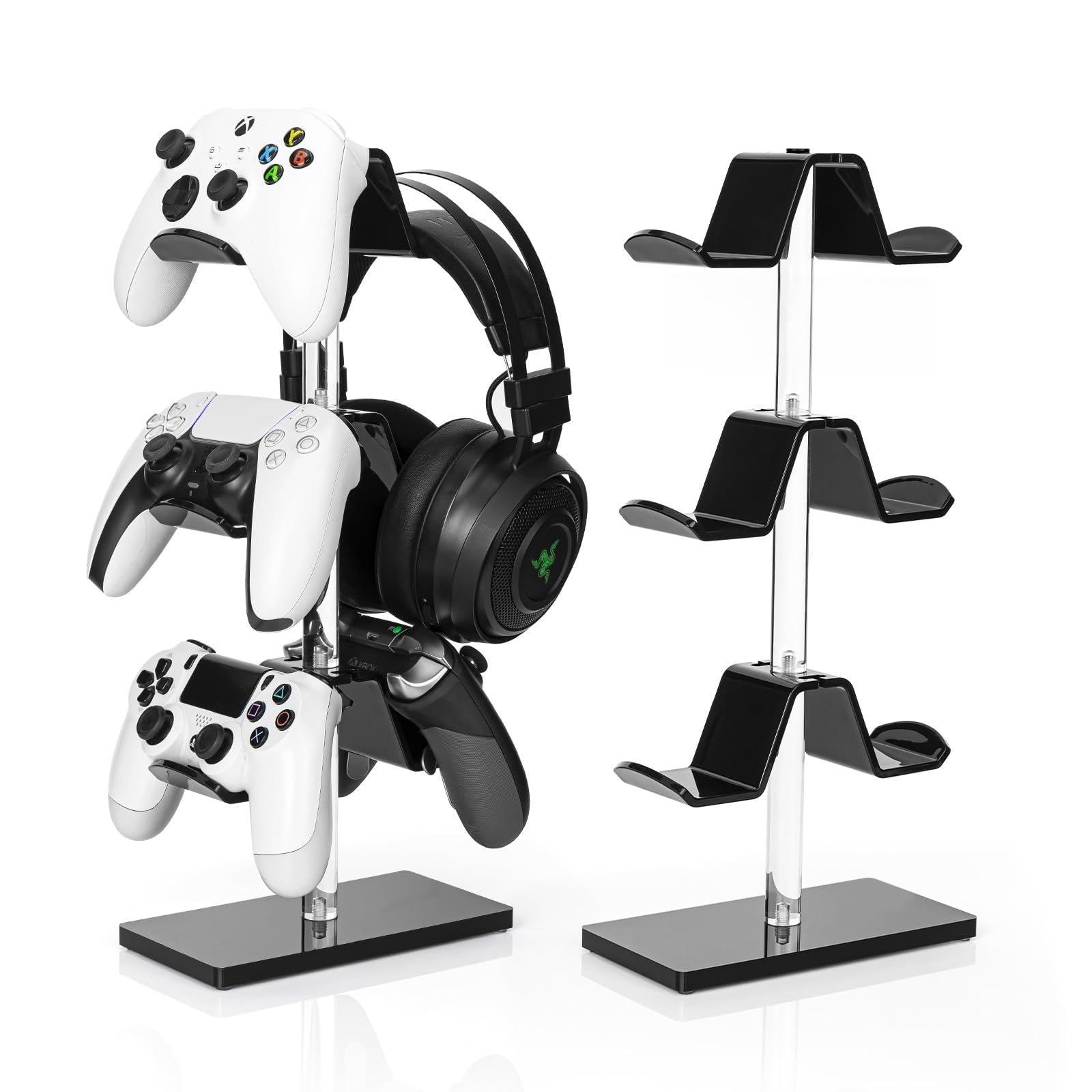 OAPRIRE 6-Controller Stand Headset Stand, 3-Tier Acrylic Desktop Gaming Organizer Space Saving, Headphone and Controller Holder Compatible with PS5/PS4/Xbox/Switch, Adjustable Hook (Black)-image-31