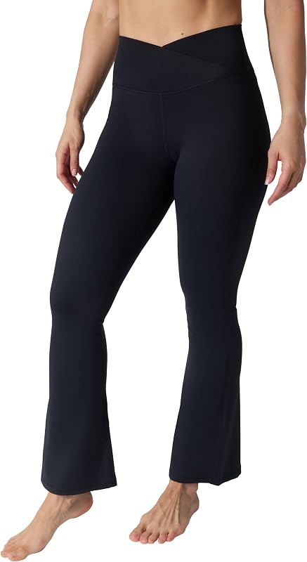 Yogalicious Womens Crossover High Waisted Flare Legging Squat Proof Yoga Pant 29" & 31.5" Inseam - Black 29" - XL image 2
