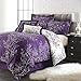 Spirit Linen Hotel 5Th Ave 6-Piece Foliage Collection Plush Reversible Comforter Set, Queen, Purple/Ivory