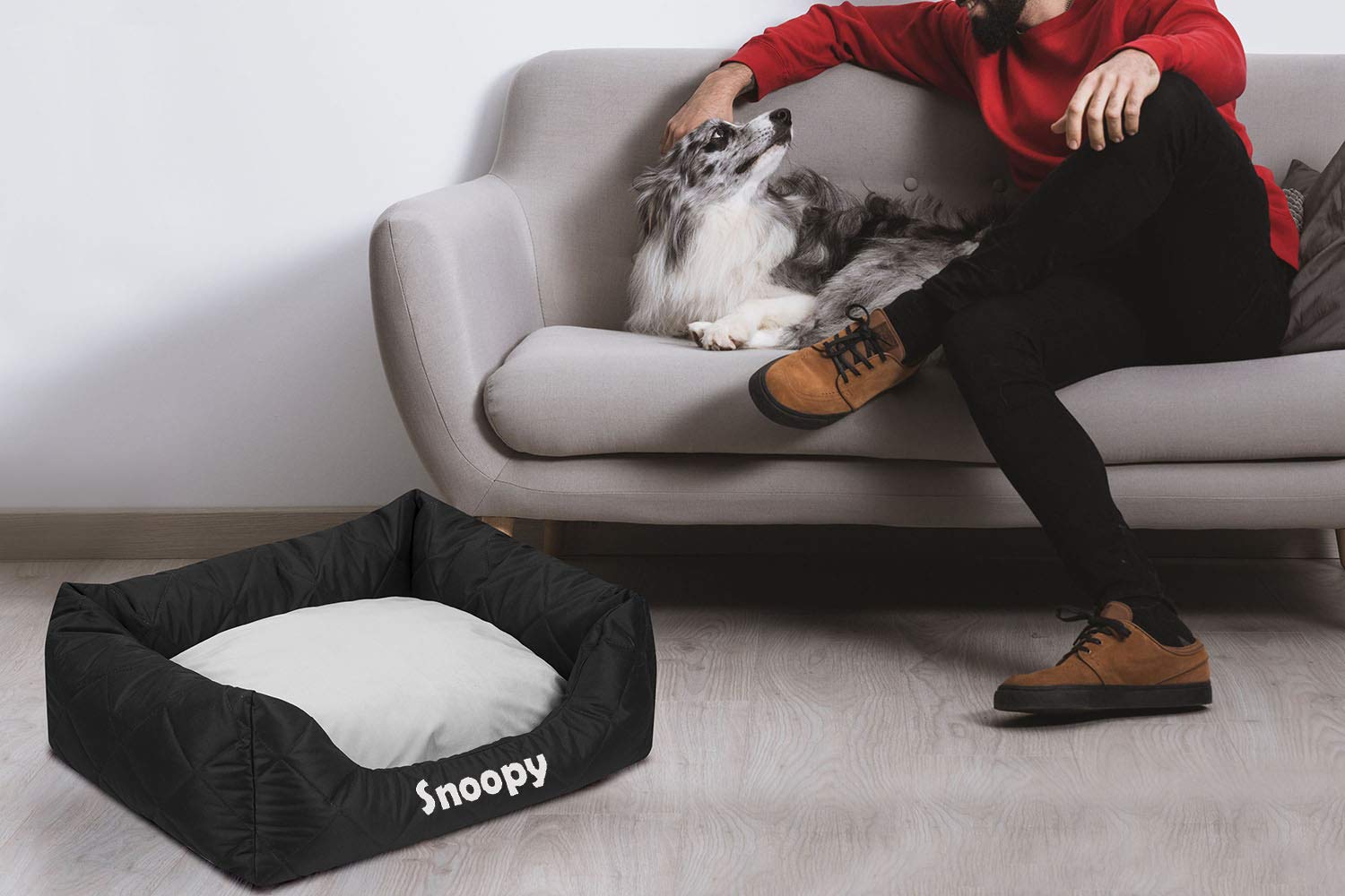 Ferocity Letto per animali domestici personalizzato con nome Cuccia per cani di piccola taglia lavabile con cuscino reversibile, grigio su nero 85 x 70 [123]