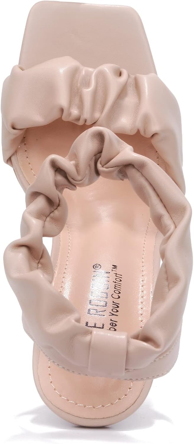 Cape Robbin Opale Sexy Slip On Heeled Sandals for Women, Ruched Ankle Strap Square Toe High Heels - Image 5