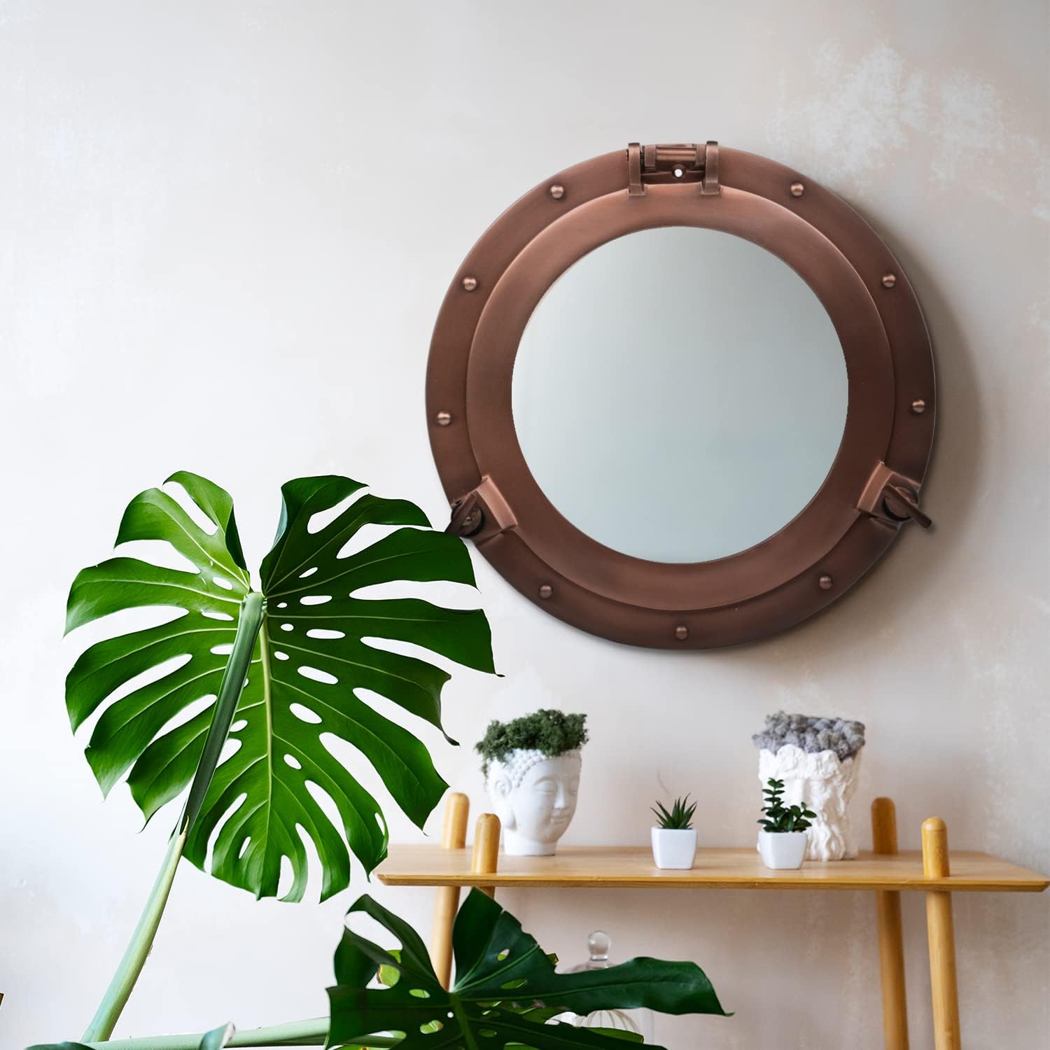 30 Inch Bathroom Wall Decor Ship Porthole Mirror with Copper Finish – Vintage Round Wall Mounted Mirror for Bathroom Vanity, Nautical Pirate Coastal Vintage Home Décor