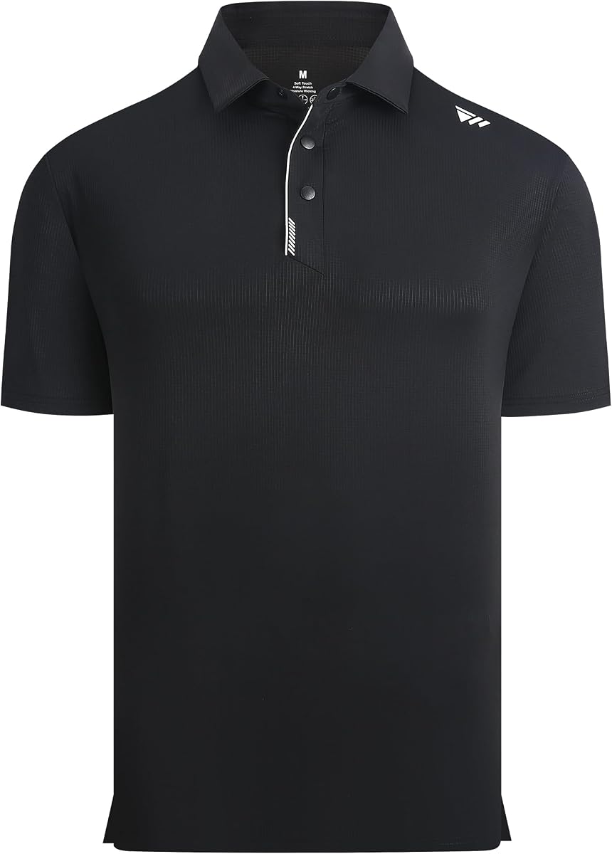 Alex Vando Mens Golf Shirts Short Sleeve Snap Button Solid Quick-Dry Polo | Cool-Touch Dry Fabric, Moisture Wicking. Convenient Snap Collar, Tailored Fit, Wrinkle-Resistant, No Ironing & Easy Care.
