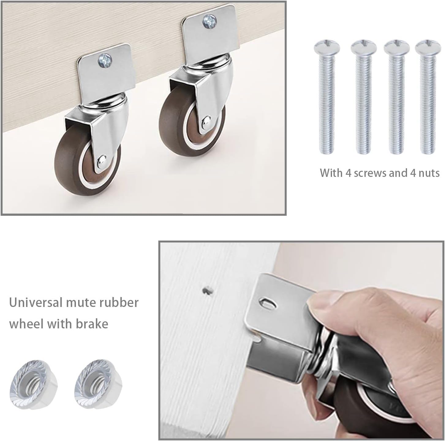 Create idea 4PCS Swivel Castors with U-Shaped Bracket Caster with Brake for Furniture Flower Stands Loading Capacity 60lbs Per Wheel U-clamp Inner Diameter 20mm