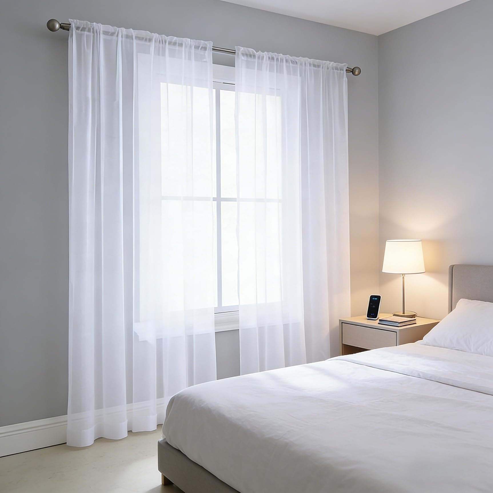 Voilage transparent lumineux blanc 270x270 pour fenêtre et salon