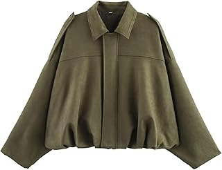 Xunger Women's Faux Suede Bomber Jacket Spring Lapel Pilot Coat Casual Oversized Long Sleeves Trendy Streetwear Outerwear Price In India