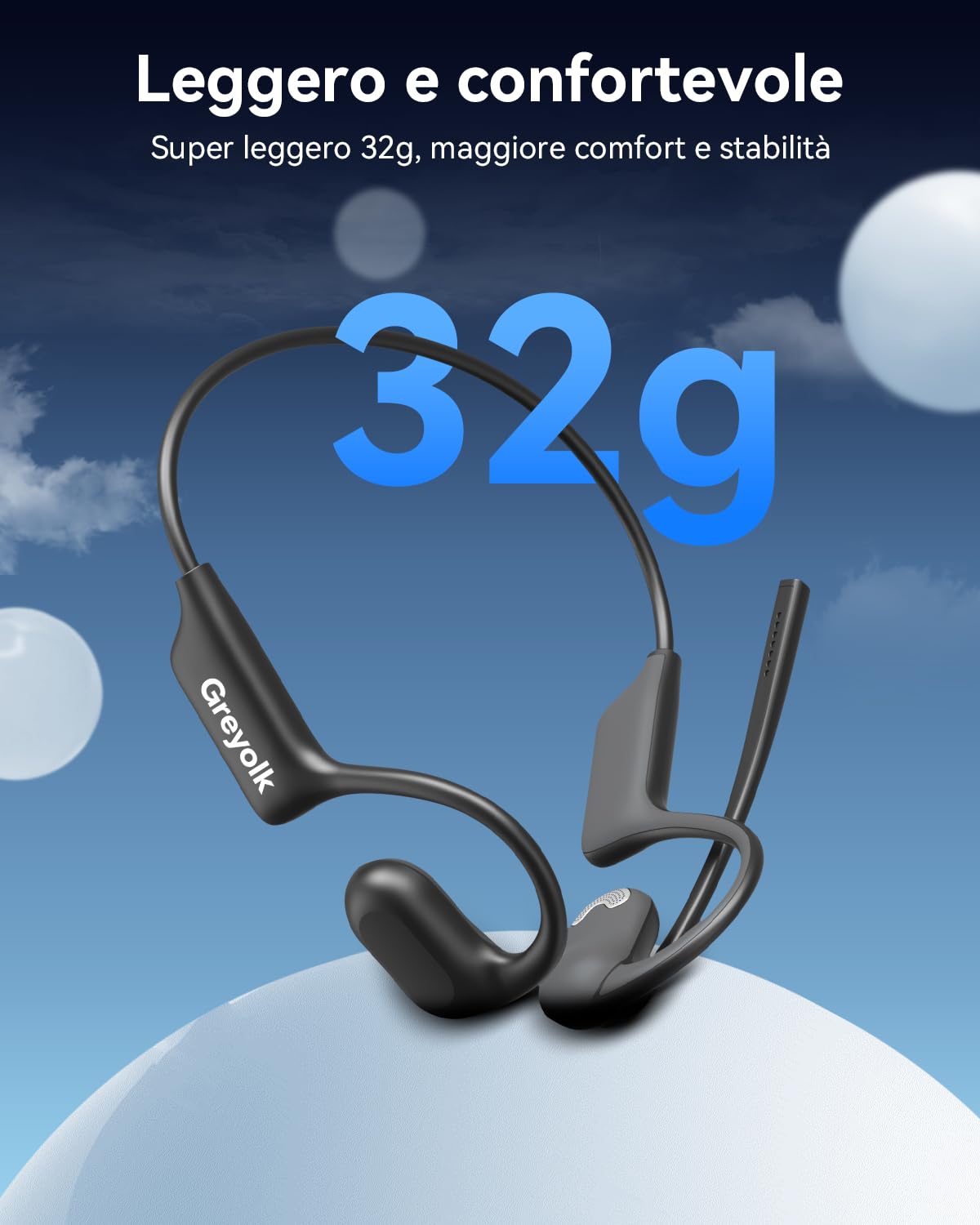 Cuffie Bluetooth con Microfono,Auricolari Bluetooth Cuffie a conduzione aerea,Open-ear Cuffie Wireless Microfono Antirumore,Cuffie aperte per Camionisti, Riunioni, Ufficio, Casa e Affar