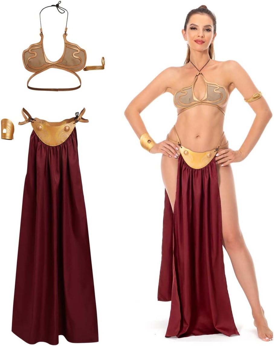Adult Princess Slave Outfit Bikini Carnival Cosplay Costume Dress Gold Bra Halloween Party Costume Outfits for Women - Image 4