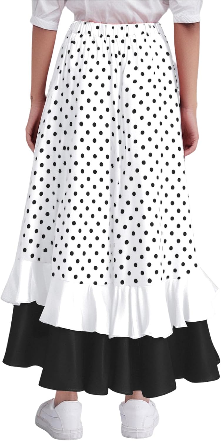 CHICTRY Kids Girls Spanish Flamenco Dance Skirts Polka Dot Ruffle Long Mexican Folklorico Dance Skirts Ballroom Dancewear