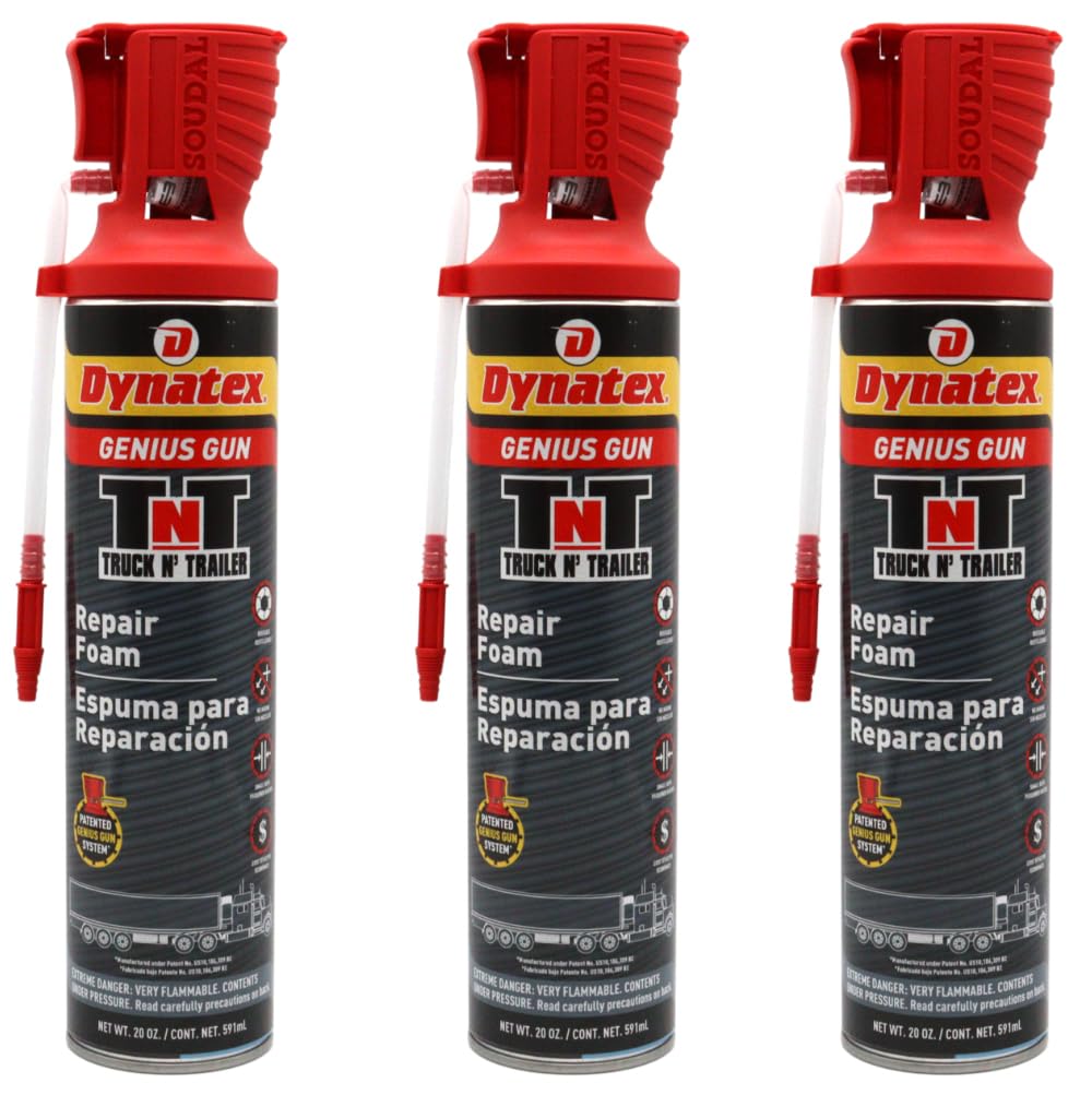 Dynatex Truck N Trailer Repair Foam 20 oz Can w/Genius Gun - Low Pressure Expansion, Sound & Thermal Insulation, Reusable Up to 6 Weeks (3-Pack)