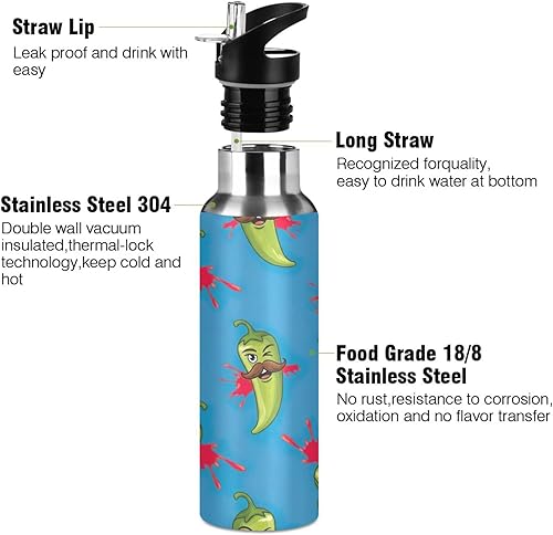 Miniatura 3 de Stainless Steel Vacuum Insulated Water Bottle 20 Oz, BPA-Free Sports Water Bottle for Gym Outdoor Travel School, Green Chili Peppers