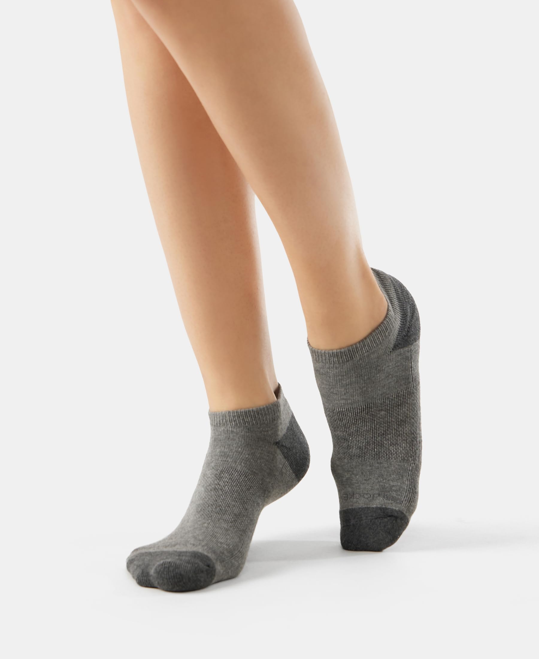 Jockey 7506 Women's Cotton Nylon Blend Solid Low Show Socks with Stay Fresh Treatment_Charcoal Melange & Mid Grey Melange_Free Size 4