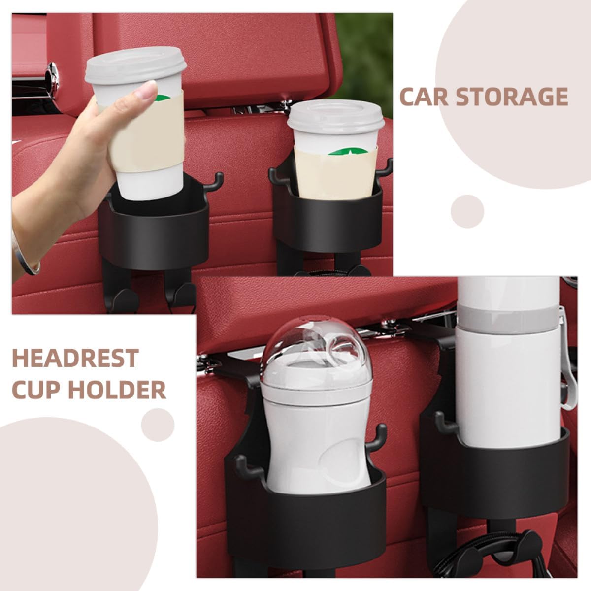 2Pcs Headrest Cup Holder Organizer for Back Seat ABS Black image 5