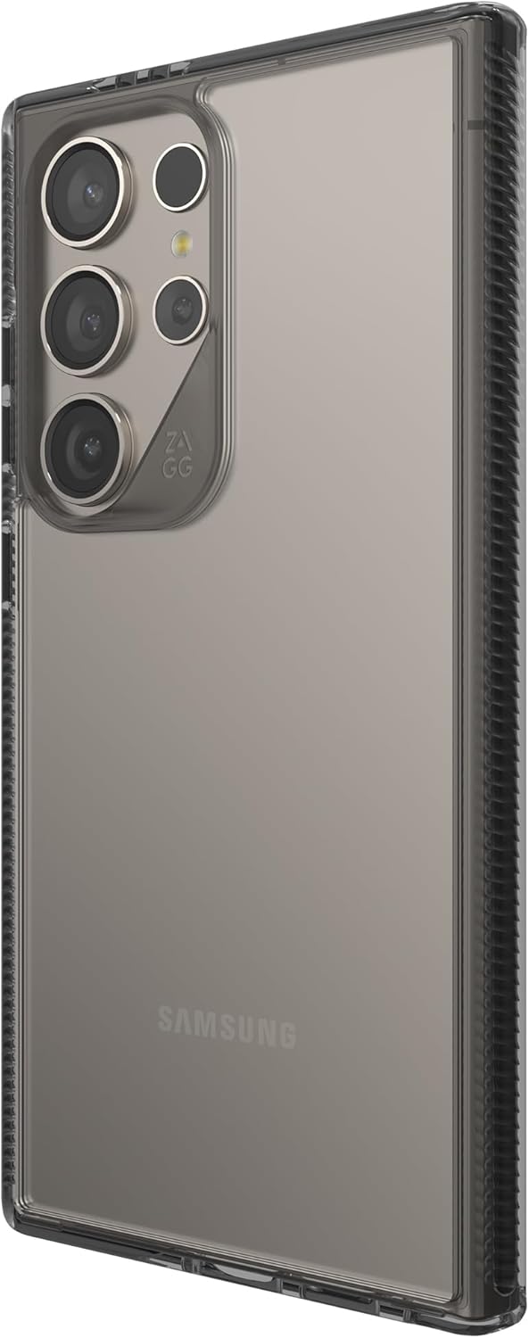 ZAGG Santa Cruz Samsung Galaxy S24 Ultra Case - Ultra Slim, Clear Case with Color Accents, Graphene-Strengthened, Drop-Resistant, Black