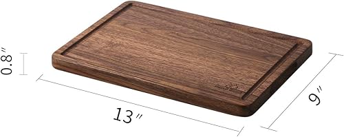 Miniatura 6 de Muso Wood Tabla de cortar de nogal para cocina, tabla de cortar de madera con ranura para jugo y mango lateral, tabla de madera para alimentos y
