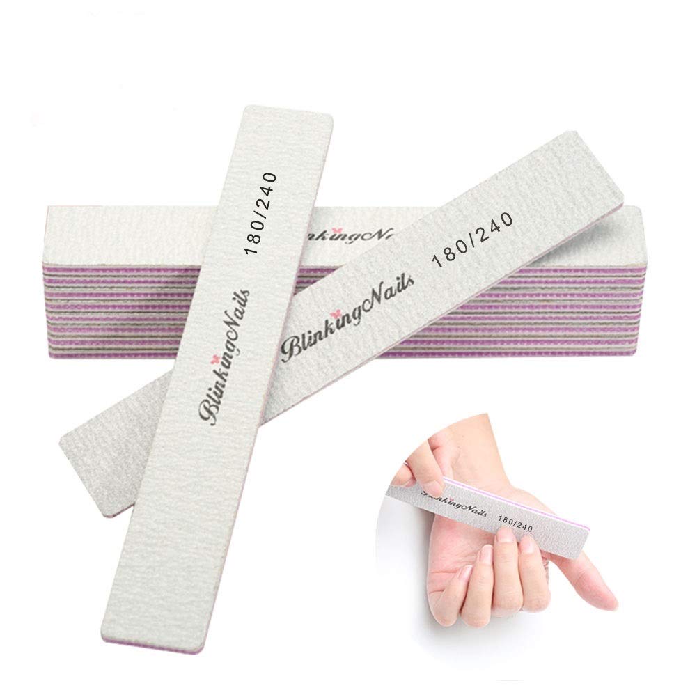 10Pcs Nail File 80/100 Grit Professional Nail Files and Buffers for Natural Nails, Double Sides Washable Block Disposable Nail Files for Nail Art DIY or Nail Manicure Salon