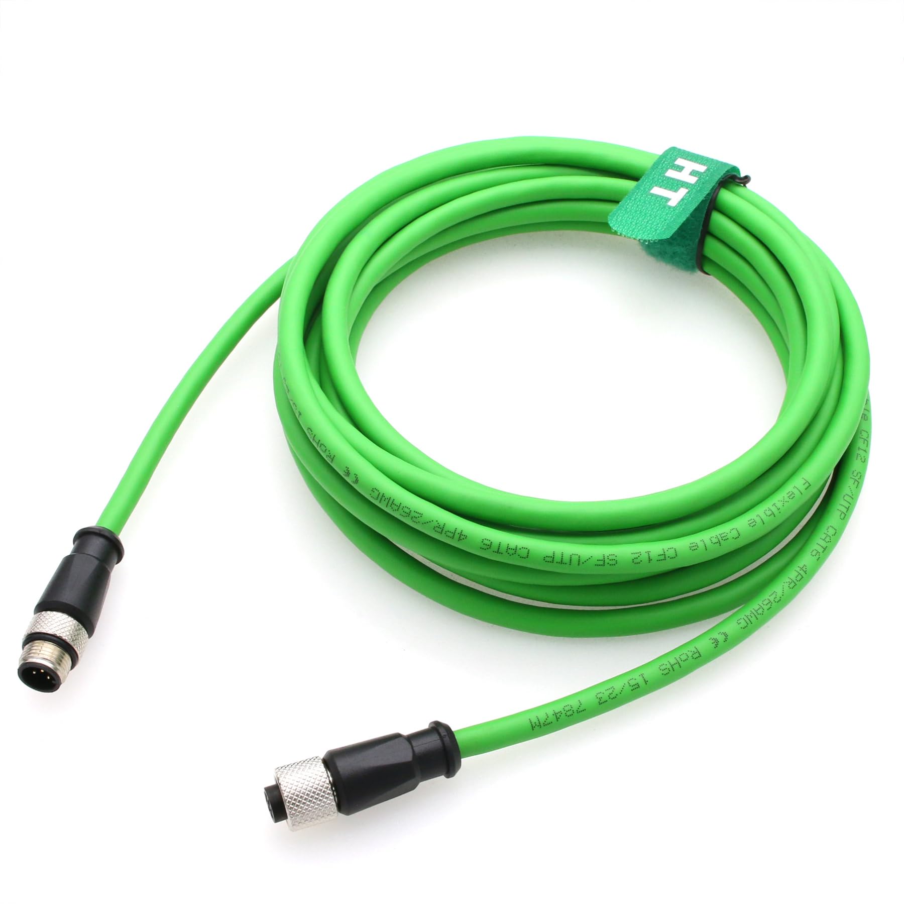 HangTon Cable for Industrial Control Automation IO Link Fieldbus NMEA2000 Sensor Device Network CAN Bus, M12 5 Pin, 60V 2A, CAT6, Shielded, Waterproof, Green, 4M