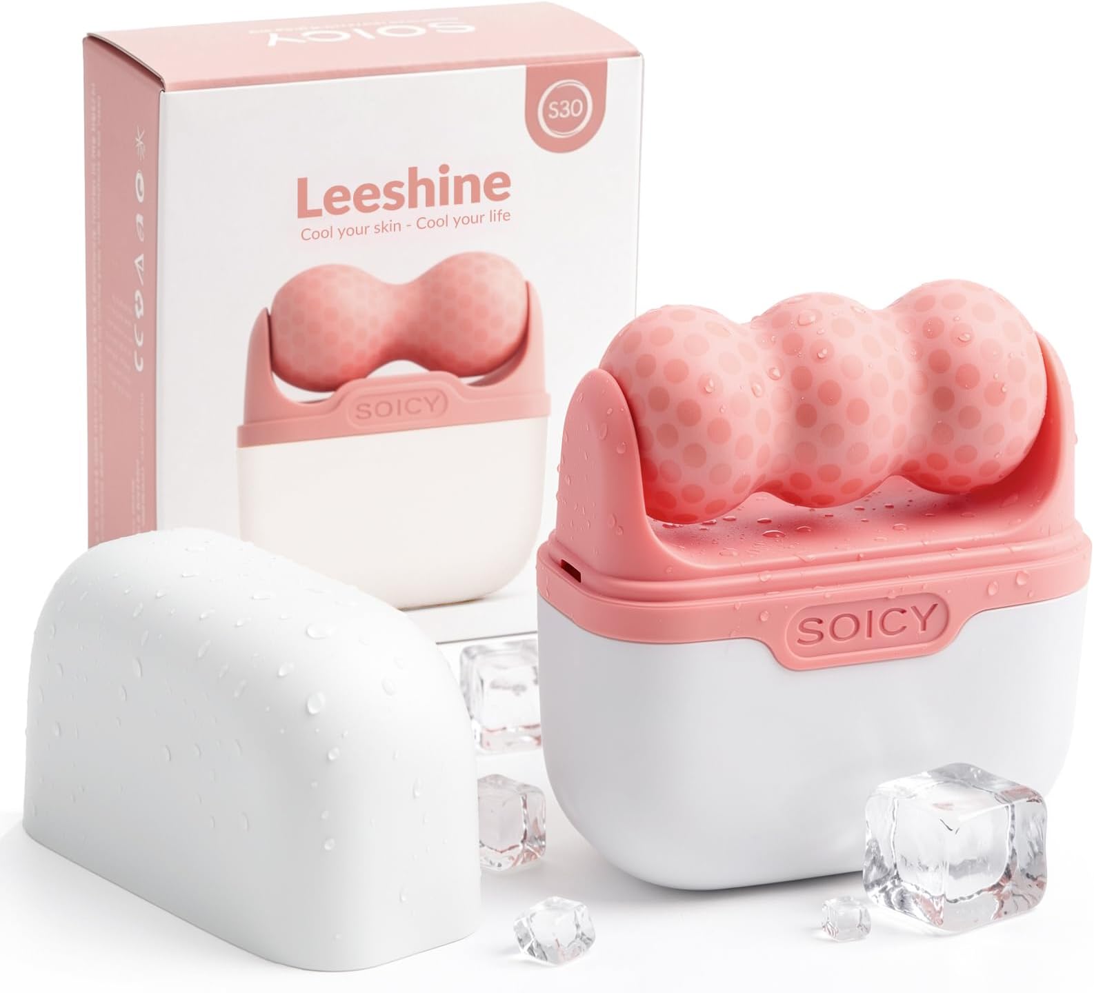 Leeshine Ice Roller for Face and Eyes - Facial Skin Care Tools with 2 in 1 Face Roller and Travel Case, Self Care Gift for Men Women (Pink)