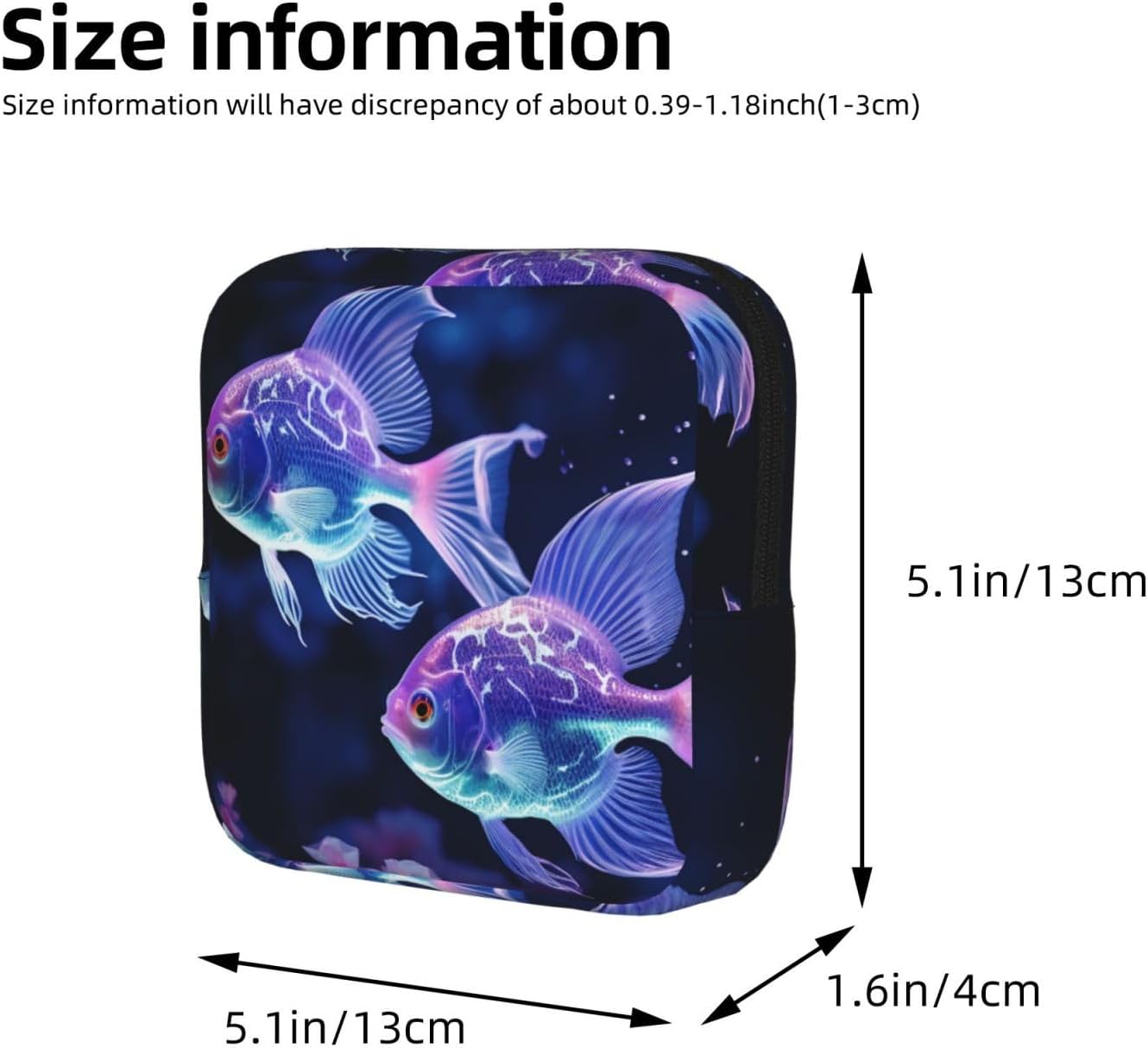 Period Bag Pouch for Women,Sanitary Napkin Storage Bag Portable Period Pad Pouch Small Make Up Bags Two Blue Fish Tampon Holder For Purse Travel Daily Use image 2