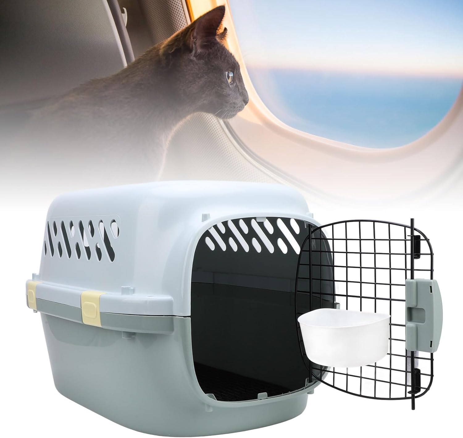 Cat Dog Travel Carrier, ABS Lightweight Foldable Large Space Travel Carrier Lockable Door 4 Sides Ventilation Portable Hard Sided Pet Carrier for Outdoor Home Car (L)