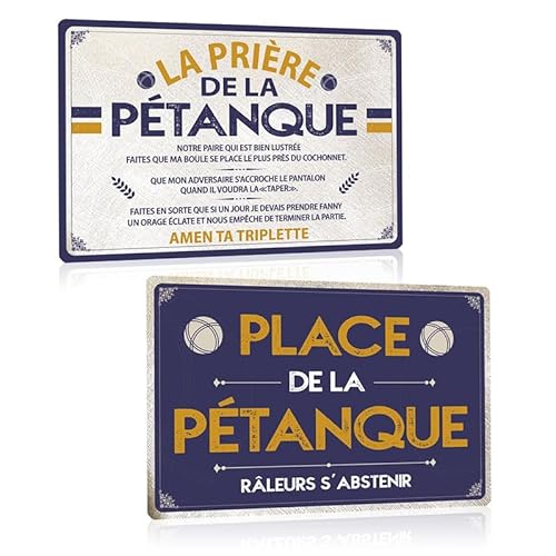 ZDFDC - Lote de 2 unidades, tamanho A4, placa de metal vintage para decoração, bandeira com citação francesa, praça da petanca, decoração desportiva de parede decorativa