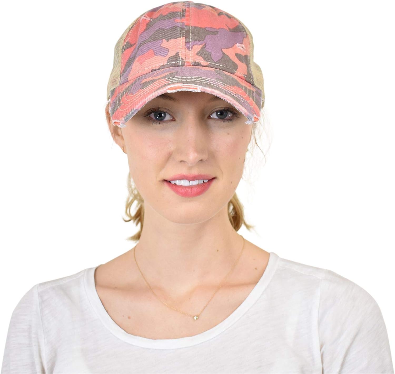 C.C Ponycap Messy High Bun Ponytail Adjustable Mesh Trucker Baseball Cap Hat