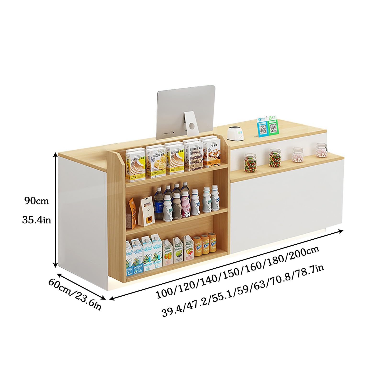 Comptoir De Réception Moderne Avec LED Et Tiroir Verrouillable - Largeur 80 à 140 Cm - Pour Magasin, Hall, Salon - Blanc, Bois, Noir Ou Jaune