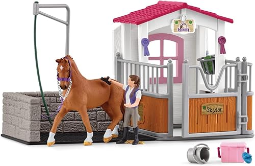 Miniatura 3 de Schleich Horse Club - Juego de 28 piezas de juguetes de lavado de caballos con figura de acción de yegua y jinete y accesorios para niñas y niños,