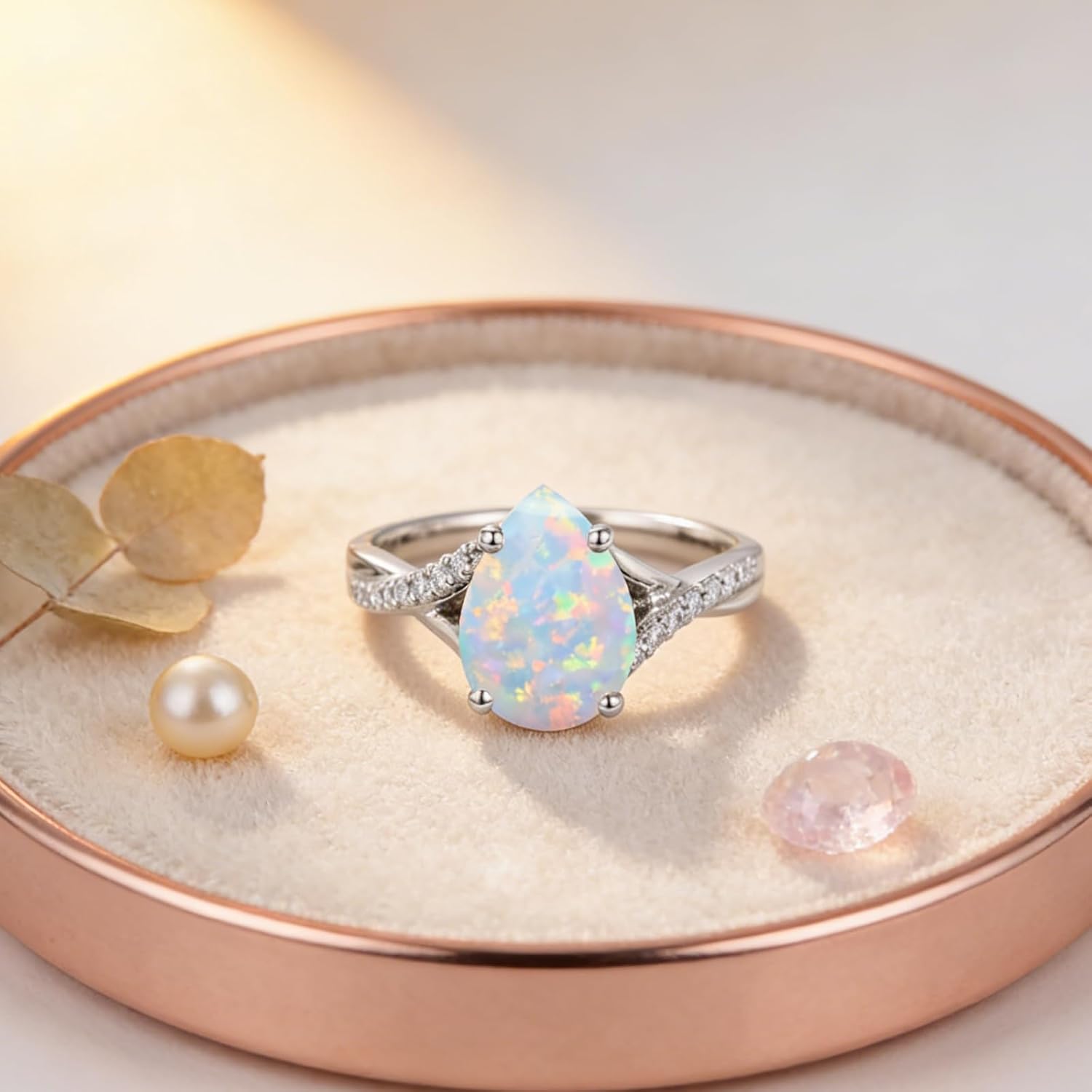 Opal Engagement Rings for Women 1CT Opal and Moissanite Engagement Ring 925 Sterling Silver 10K 14K 18K Gold October Birstone Ring - Image 3