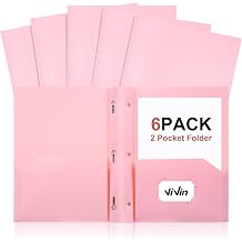ViVin Plastic 2-Pocket Folders with 3 Prongs 6 Pack, Pink