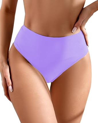 Womens Sexy High Waisted Ruched Back Cheeky Thong Bikini Swimsuit Bottoms