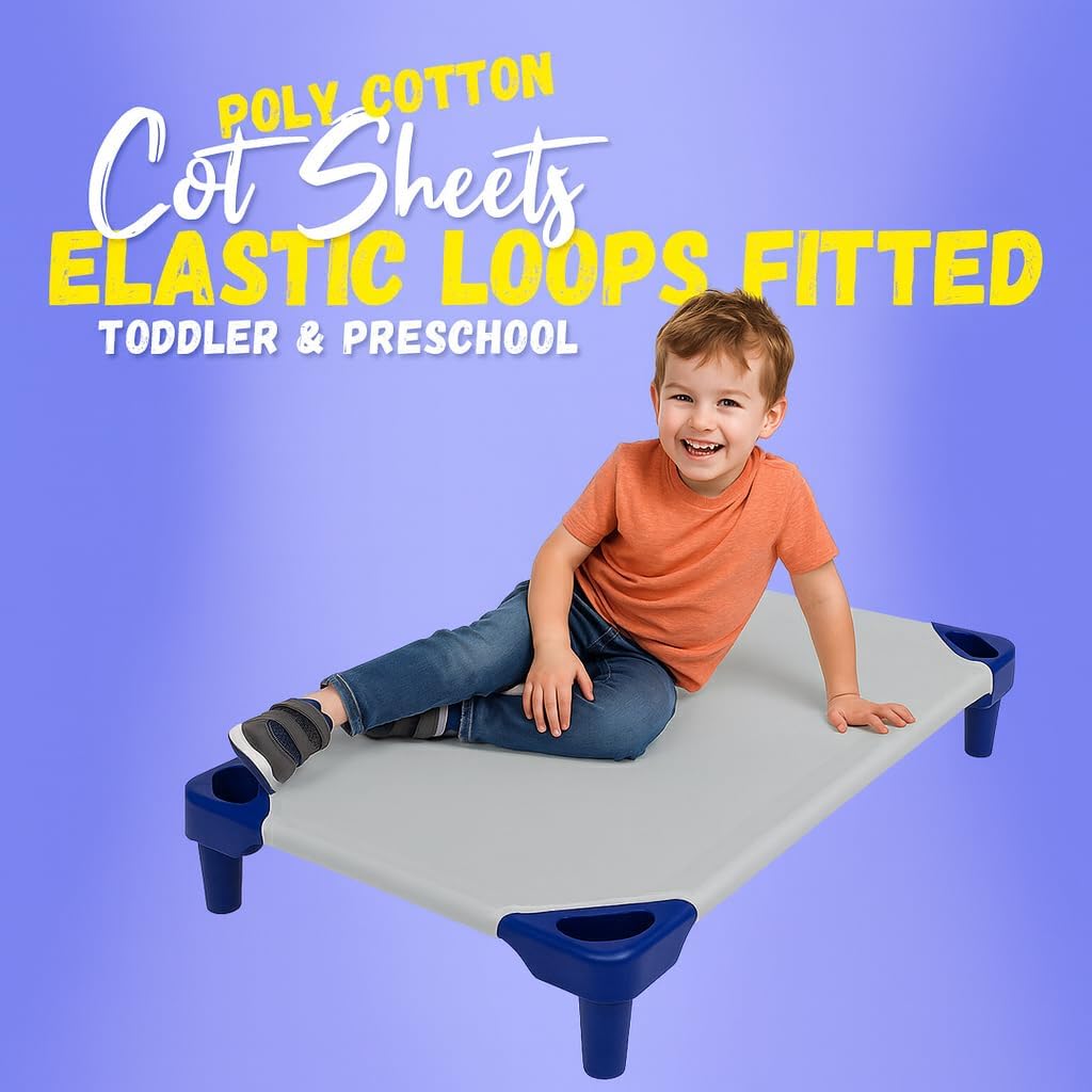 Fitted Cot Sheet for Daycare Toddlers 22"x52" – Pack of 12 Soft & Breathable Microfiber Cot Sheets with Reinforced Elastic Loops Preschool & Standard Size Toddler Cot Sheet for Daycare – Light Grey