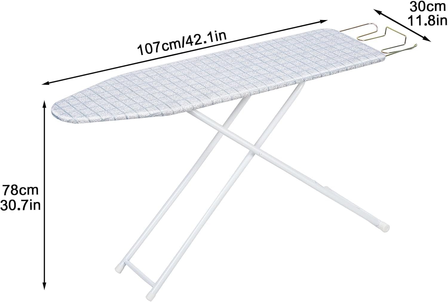 Ironing Board Full Size, 42 inch Foldable Ironing Board with Heat Resistant Cover, Anti-Slip Feet Iron Board, 4 Adjustable Heights Iron Board for Home Laundry Room