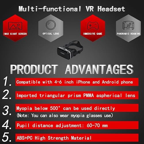 Vista 3 de Auriculares de realidad virtual HD con controlador/gamepad, auriculares VR para iPhone/Android, gafas 3D VR para TV, películas y videojuegos, gafas