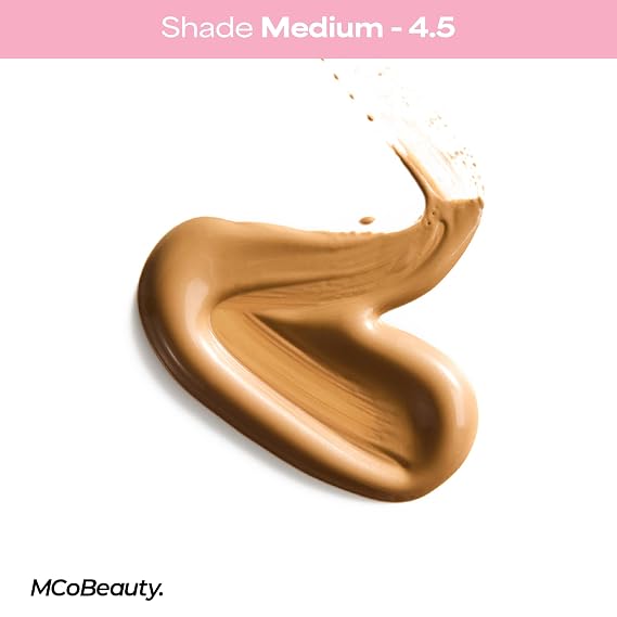 MCoBeauty Flawless Glow Luminous Skin Filter - 4.5 Medium - 4-in-1 Primer, Highlighter & Foundation Booster - Dewy Illuminating Tint Face Makeup with Squalane Vitamin E - Vegan & Cruelty Free