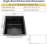 Vista 20 de Fregadero de barra negro, fregadero de cocina negro de montaje inferior de 15 pulgadas, fregaderos de cocina de 15 x 15 x 10 pulgadas, fregadero