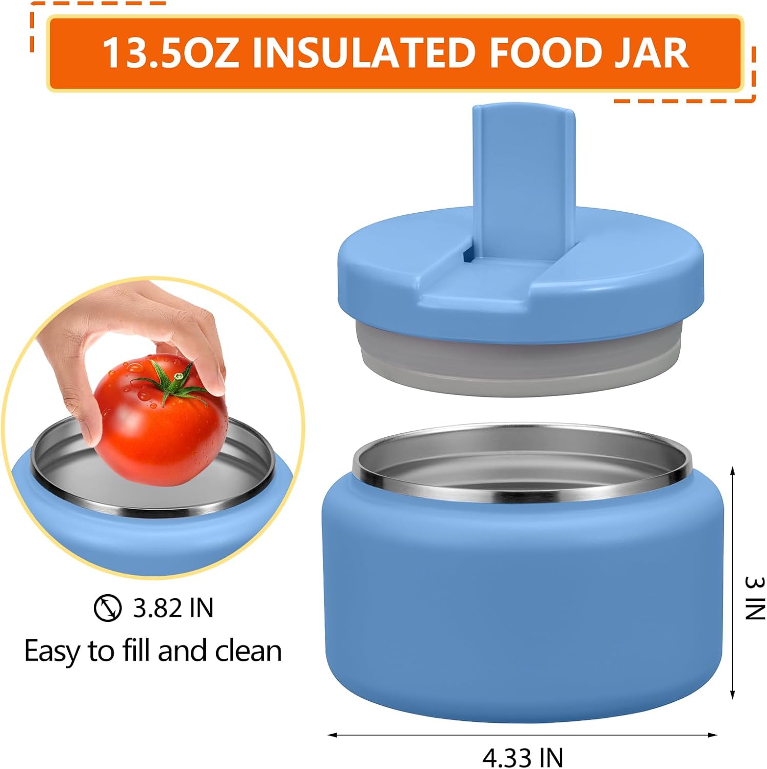 13.5oz Kids Jar for Hot Food, Insulated Vacuum Food Jar with Buckle Lid, Stainless Steel Wide Mouth Leak Proof Insulated Lunch Container for School Picnic Travel, Sky Blue - Image 7