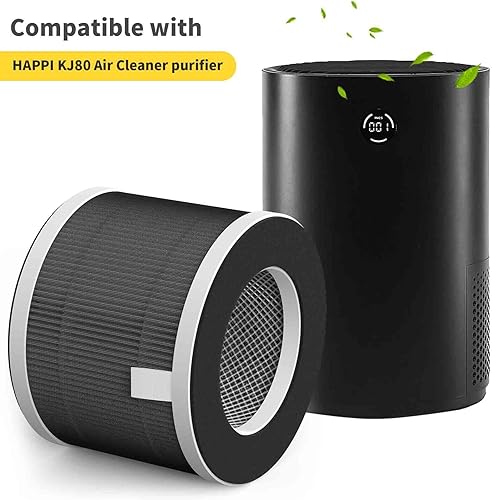 Miniatura 2 de XBWW Paquete de 2 filtros de repuesto HEPA compatibles con purificador de aire HAPPI KJ80, filtro 3 en 1 de HEPA, carbón activado y filtro de nailon
