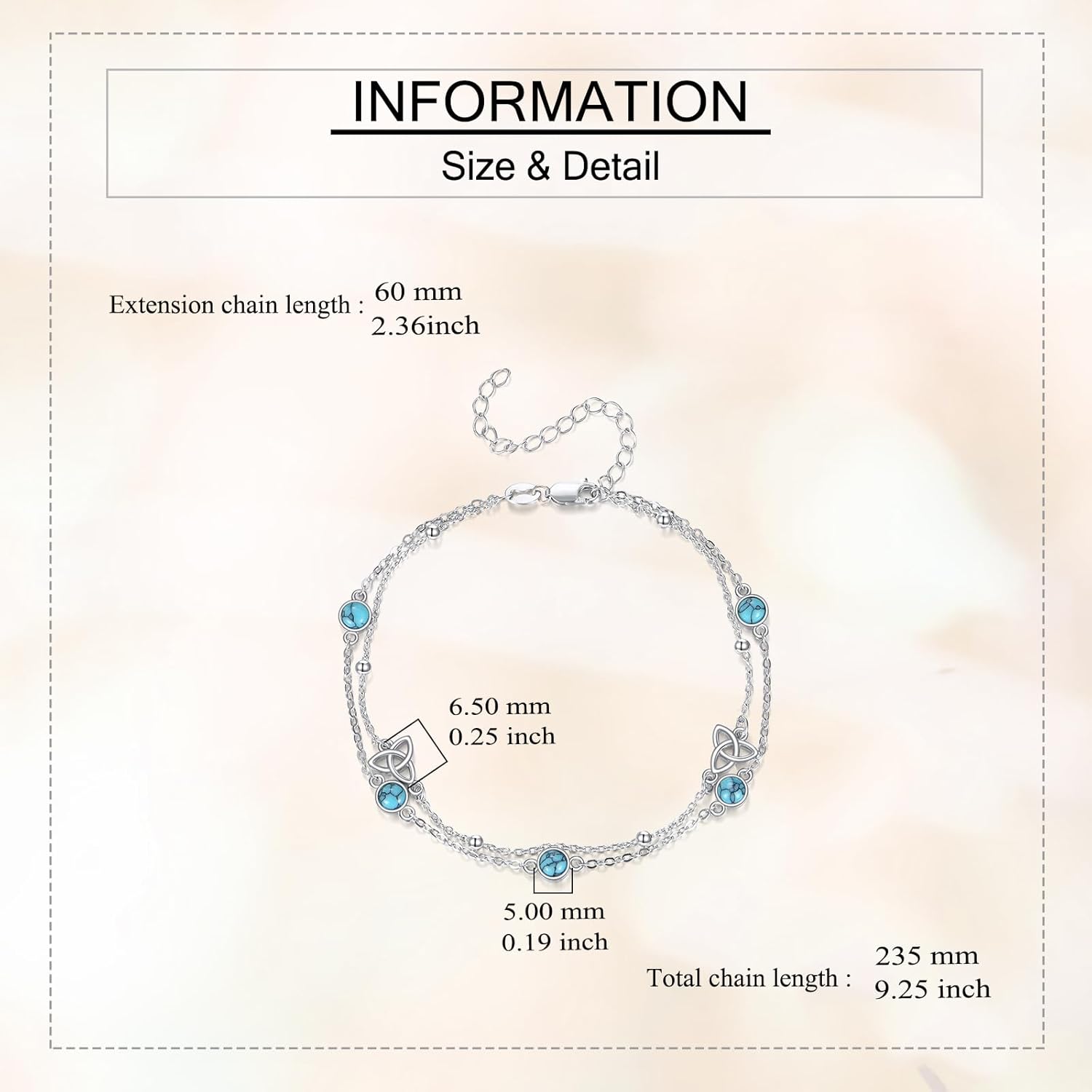 Turquoise Celtic Knot Bracelet for Women 925 Sterling Silver Turquoise Celtic Layered Link Birthstone Adjustable Bracelets Good Luck Irish Jewelry - Image 4