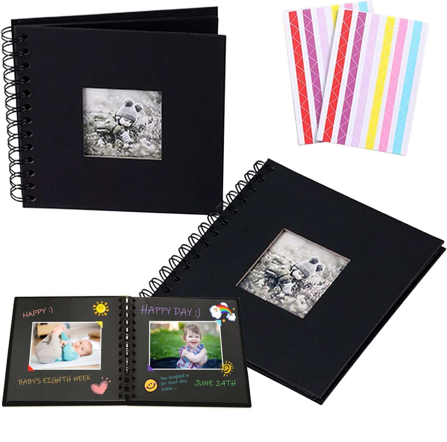 Album photo carré noir BetterJonny en lot de 2 avec stickers d'angle pour scrapbooking créatif