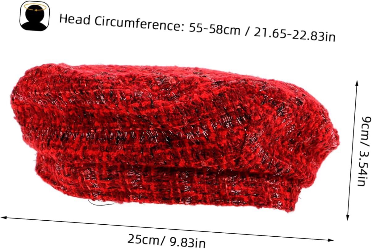 FOMIYES Christmas Beret Hat for Women Girls French Knit Beanie Shimmering Plaid Vintage Design Holiday Headwear for Seasonal Celebrations Red