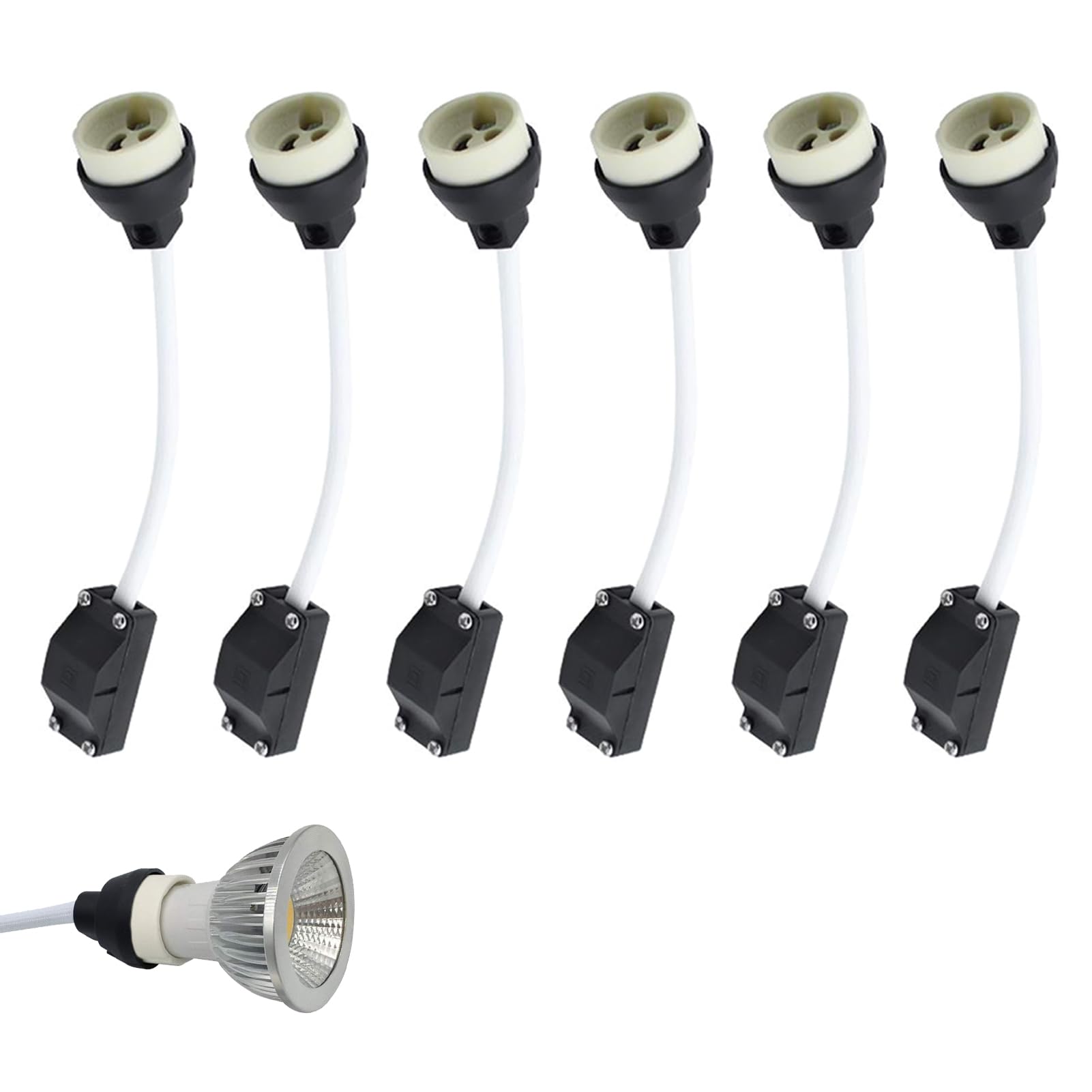 6 Pack GU10 Lamp Holders 2A 250V, GU10 Ceramic Lamp Bases with Terminal Box Socket for GU10 LED