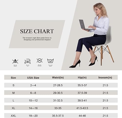 Miniatura 6 de PUWEER Pantalones capri para mujer, elegantes, casuales, elásticos, rectos con bolsillos